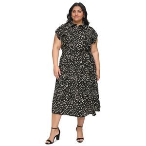 DKNY Womens Plus Size Belted Tiered Shirt Dress Midi Dress, NWT